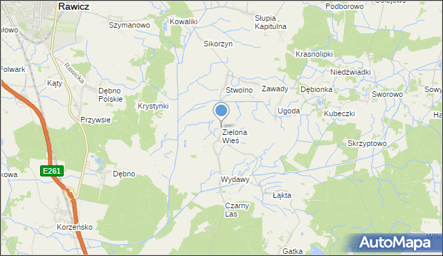 mapa Zielona Wieś, Zielona Wieś gmina Rawicz na mapie Targeo